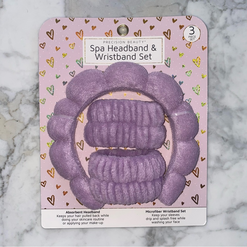 Spa headband and wrist set face wash makeup‎ purple